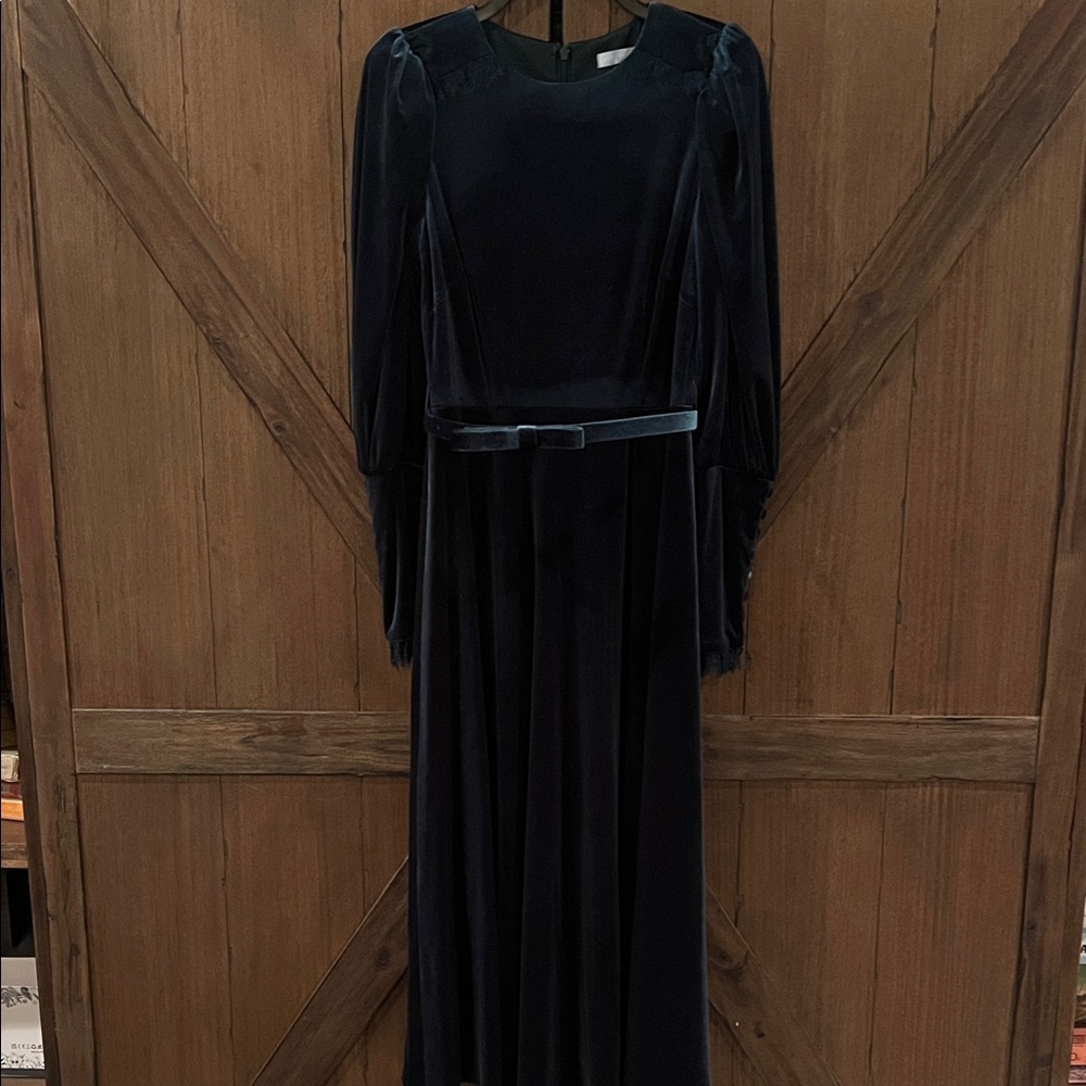 ANTONIO MELANI Deep Green Velvet Maxi Dress with Belt